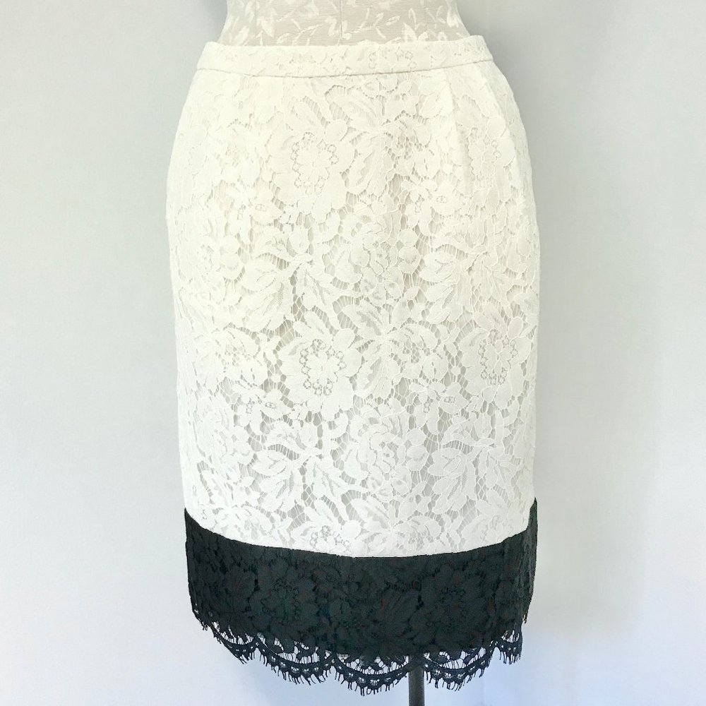 J Crew Colorblock Lace Pencil Skirt White/ Black